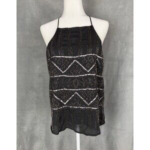 Dina Be Beaded Sequined Embellished Tank Top  Women’s Small Black Boho Artsy
